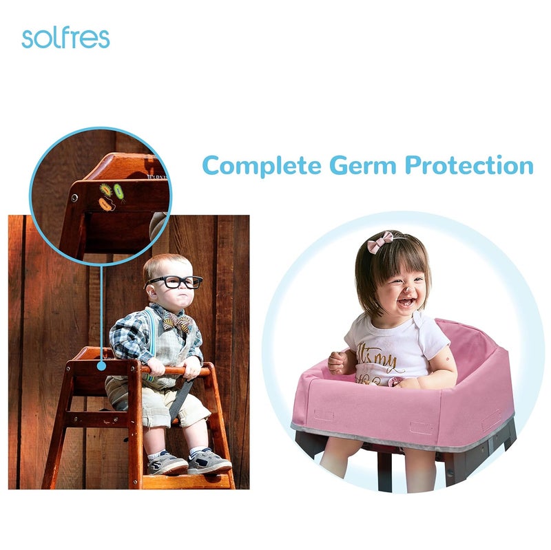 Solfres Dual-Belt Baby High Chair Cover, Upgrade Version, for Wooden or Restaurant High Chair, Sturdy and Robust Material, Waterproof Washable Stain and Slip Resistant, Pink - Image 3